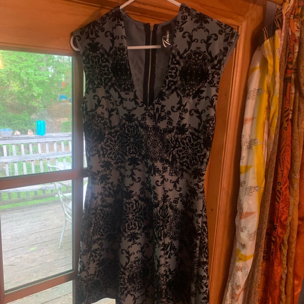 Dark grey dress with velvet lace detailing